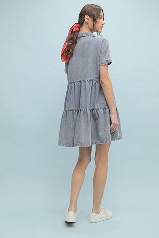 Anna Button-Up Tiered Denim Dress