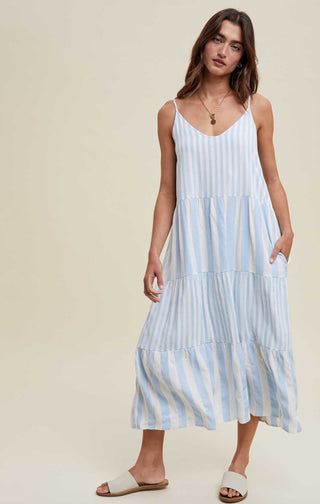 Sandy Striped Tiered Midi Dress