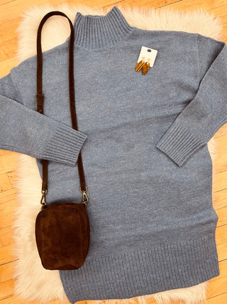 Rhea Gray Blue Turtleneck Sweater Dress Tunic