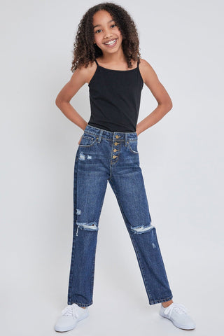 Girls Selena Four Button Straight Leg Jean