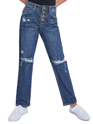 Girls Selena Four Button Straight Leg Jean