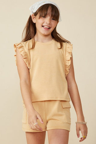 Mariah Mustard Ruffle Short Sleeve & Cargo Short Separates
