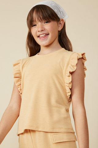 Mariah Mustard Ruffle Short Sleeve & Cargo Short Separates