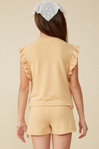 Mariah Mustard Ruffle Short Sleeve & Cargo Short Separates