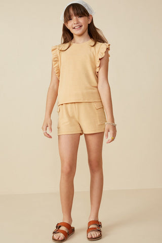 Mariah Mustard Ruffle Short Sleeve & Cargo Short Separates