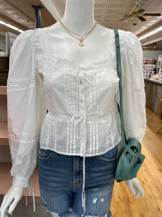 Casella Cotton Voile Top with Trim Insets