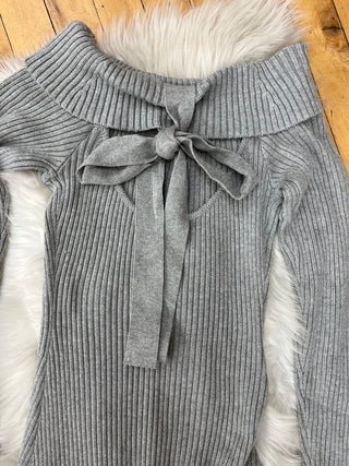 Rebecca Off Shoulder Row Back Ribbed Sweater Dress