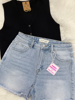 Risen High Rise Frayed Hem Shorts