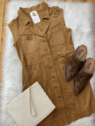 Kelly Faux Suede Suit Vest Dress