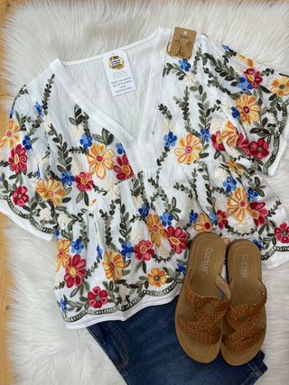 Olivia Floral Embroidered Peplum Top