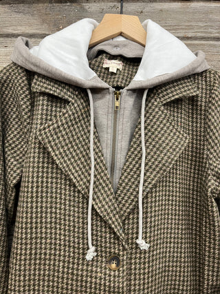 Jane Houndstooth Blazer w/Detachable Hood