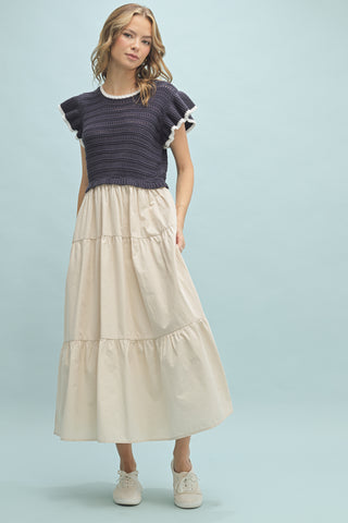 Marley Mixed Fabric Midi Dress