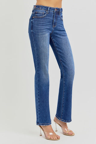 Risen High Rise Ankle Straight Jeans with Adjustable Waistband