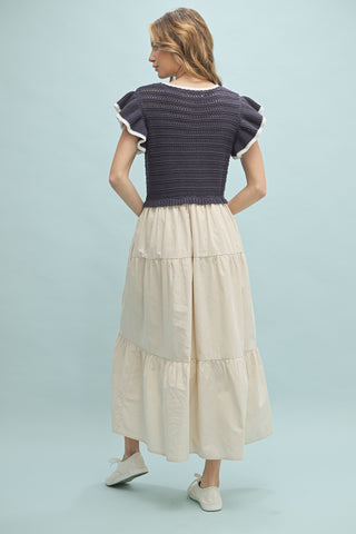 Marley Mixed Fabric Midi Dress