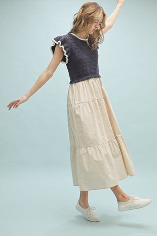 Marley Mixed Fabric Midi Dress