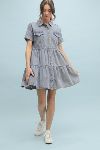Anna Button-Up Tiered Denim Dress