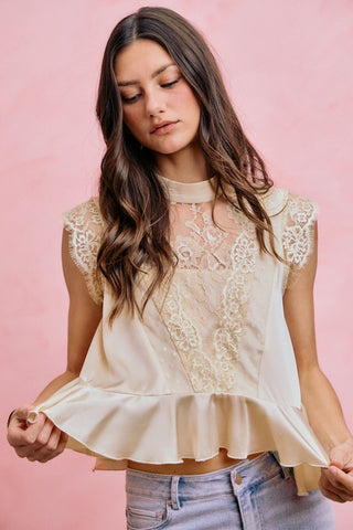 Freya Satin & Lace Peplum Top