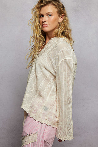 Leanne Crochet Hooded Button Up Blouse