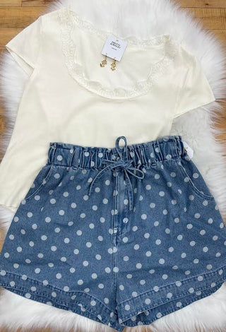 Polly Dot Denim Shorts