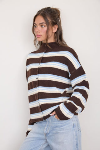 Ivy Striped Rolled Neck Cardigan