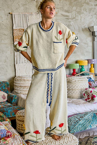 Carissa Embroidered Flower Pocket Sweater