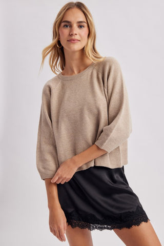 Tina Taupe Short Sleeve Crew Sweater