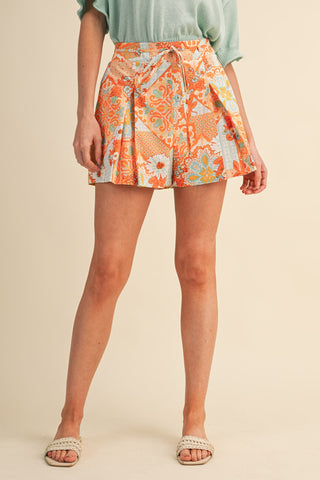 Loren Pleated Print Shorts