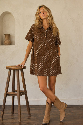 Cathy Polka Dot Denim Shirt Dress