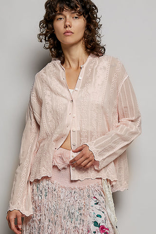 Leanne Crochet Hooded Button Up Blouse