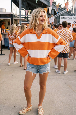Amanda Oversized Gameday Rugby Stripe Sweater