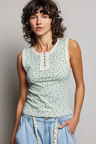 Elsie Round Neck Sleeveless Ribbed Knit Floral Top