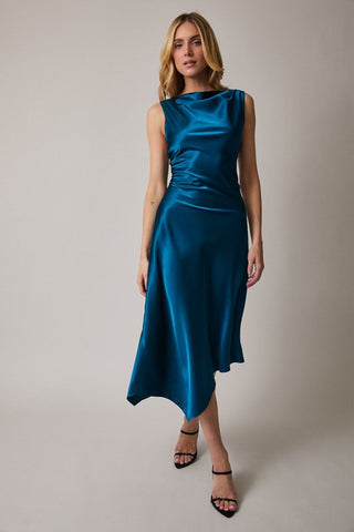 Christine Cowl Neck Satin Midi Dress