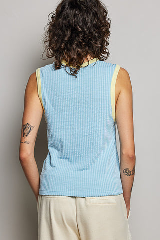 Jaylin V-Neck Sleeveless Solid Contrast Rib Knit Top