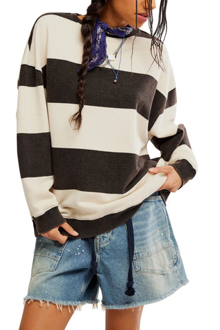 Free People Classic Stripe Crew Neck Long Sleeve Pullover