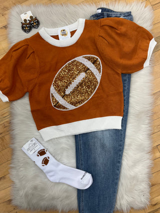 Taylor Sequin Football Puff Sleeve Sweater