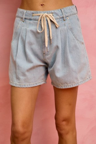 Cassie Mid Rise Denim Drawstring Shorts