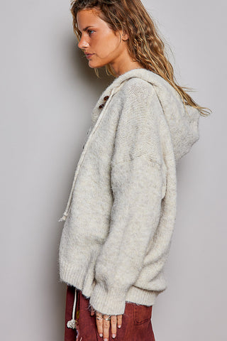 Callie Cozy Knit Hooded Button Cardigan