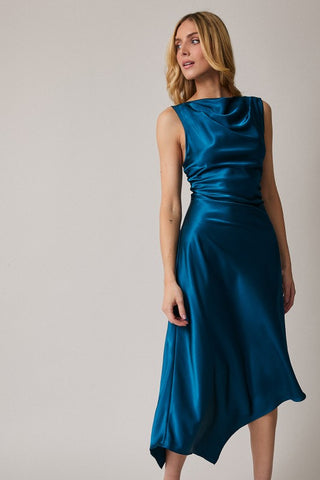 Christine Cowl Neck Satin Midi Dress