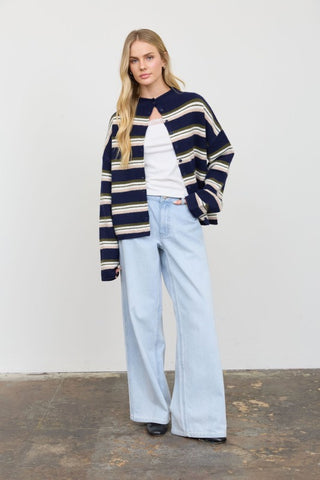Ivy Striped Rolled Neck Cardigan