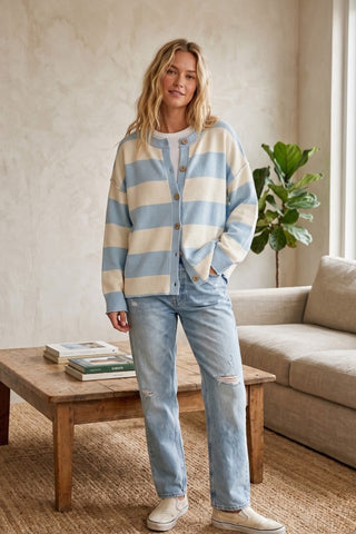 Keelie Oversized Stripe Button Up Sweater