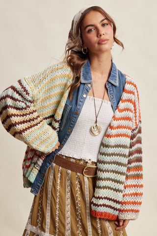 Kenzi Chunky Knit Stripe Cardigan