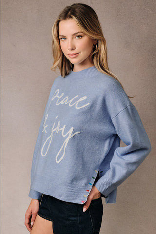 Felicia Mock Neck Long Sleeve Peace & Joy Novelty Sweater