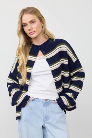 Ivy Striped Rolled Neck Cardigan