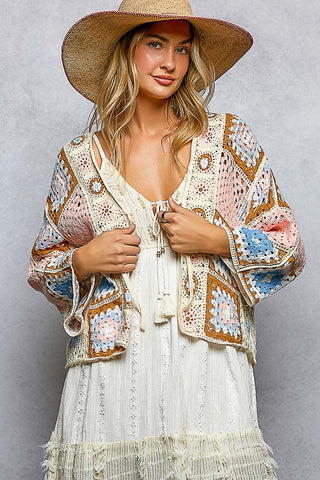 Emilee Tie Front Crochet Cardigan - One Size