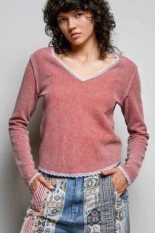 Cassie Thermal V-Neck w/Crochet Detail
