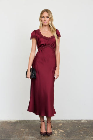 Seraphina Satin Lace Trim Midi Dress