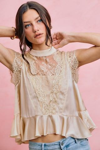 Freya Satin & Lace Peplum Top
