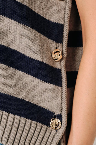 Bella Boxy Stripe Sweater Vest w/Side Buttons