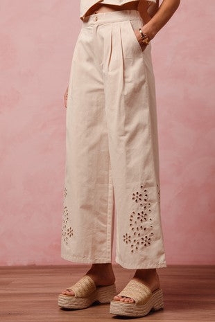 Poe Flora Eyelet Embroidered Wide Leg Pants