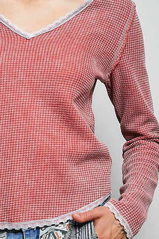 Cassie Thermal V-Neck w/Crochet Detail